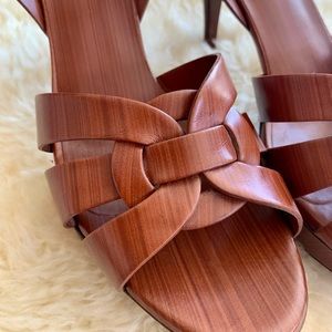YSL Mid-Heel Tribute Sandals - 37.5 - RARE WOOD COLOR